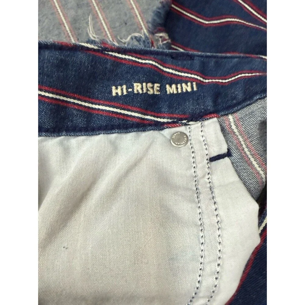 American Eagle Y2K Hi Rise Mini Skirt 14 Blue Red White Stripe Cut Off Excellent